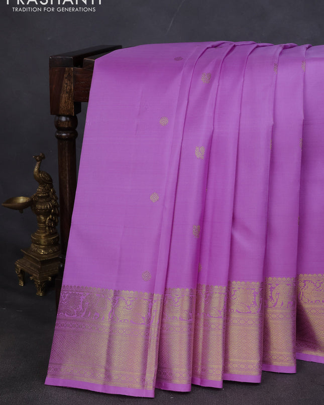 Pure kanchipuram silk saree lavender with annam zari woven buttas and zari woven border