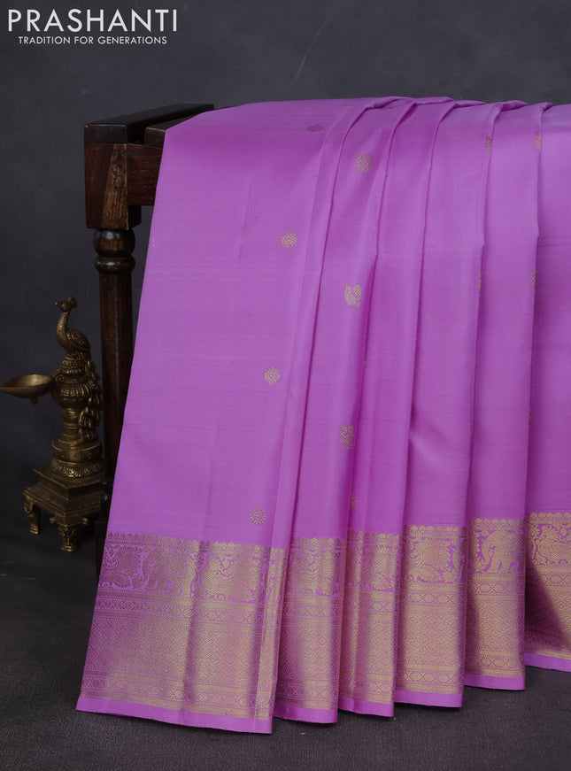 Pure kanchipuram silk saree lavender with annam zari woven buttas and zari woven border