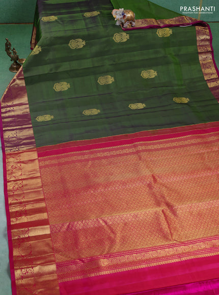 Pure kanchipuram silk saree green and purple with zari woven buttas and zari woven border