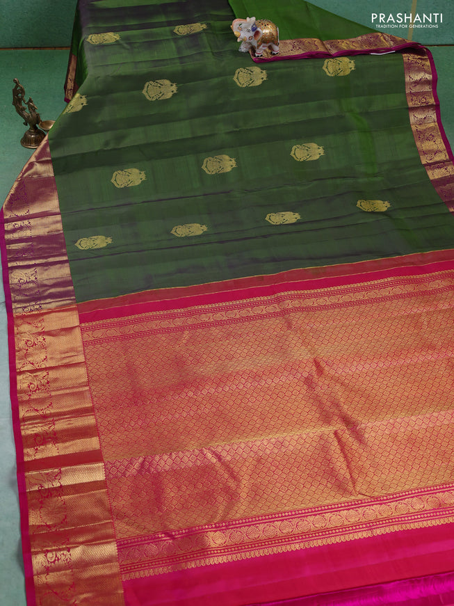 Pure kanchipuram silk saree green and purple with zari woven buttas and zari woven border