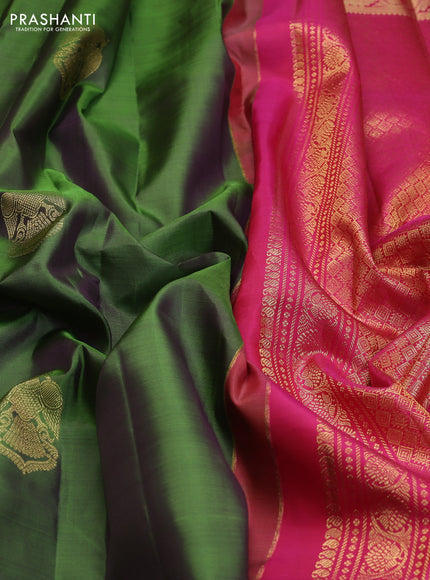 Pure kanchipuram silk saree green and purple with zari woven buttas and zari woven border