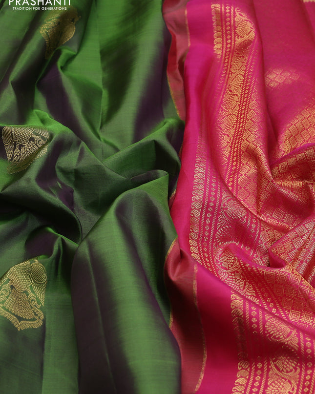 Pure kanchipuram silk saree green and purple with zari woven buttas and zari woven border