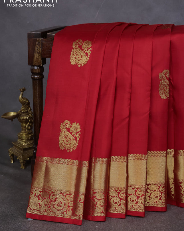 Pure kanchipuram silk saree red with zari woven buttas and zari woven border