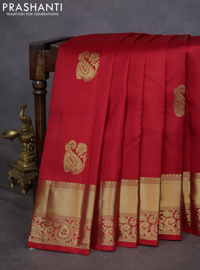 Pure kanchipuram silk saree red with zari woven buttas and zari woven border