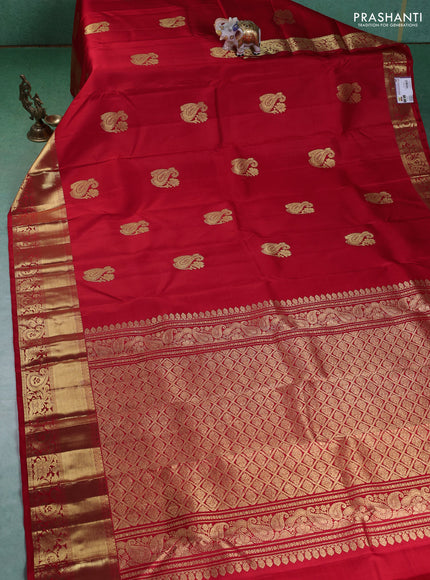 Pure kanchipuram silk saree red with zari woven buttas and zari woven border