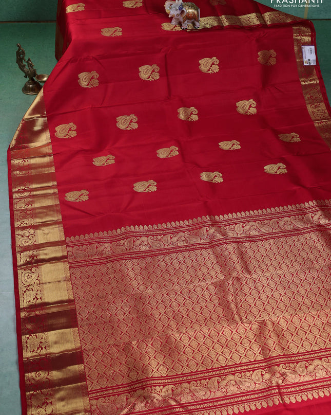 Pure kanchipuram silk saree red with zari woven buttas and zari woven border