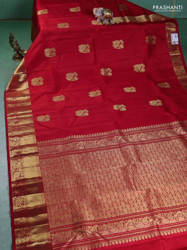 Pure kanchipuram silk saree red with zari woven buttas and zari woven border