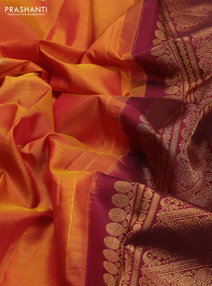 Pure kanchipuram silk saree mustard yellow and maroon with zari woven buttas and zari woven border