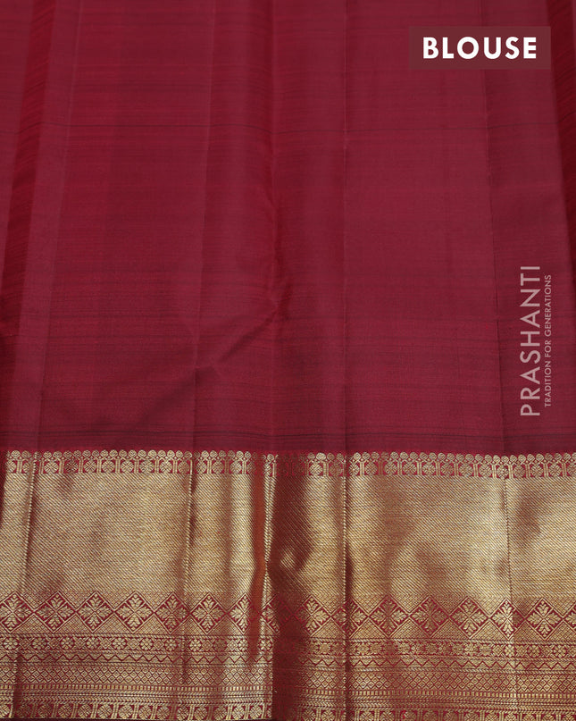 Pure kanchipuram silk saree mustard yellow and maroon with zari woven buttas and zari woven border