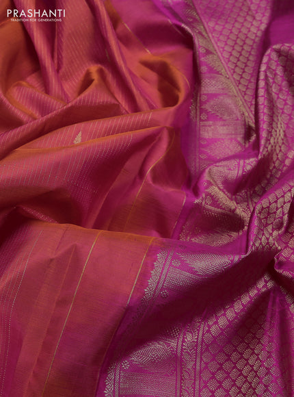 Pure kanchipuram silk saree dual shade of pinkish orange and pink with allover zari weaves & buttas and annam zari woven border