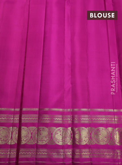 Pure kanchipuram silk saree dual shade of pinkish orange and pink with allover zari weaves & buttas and annam zari woven border