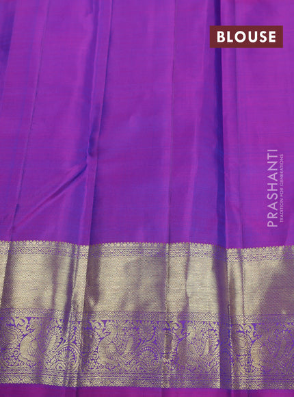 Pure kanchipuram silk saree teal blue and purple with zari woven buttas and zari woven border