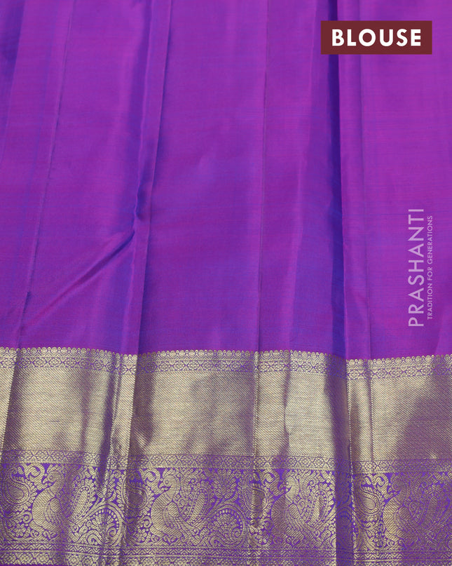 Pure kanchipuram silk saree teal blue and purple with zari woven buttas and zari woven border