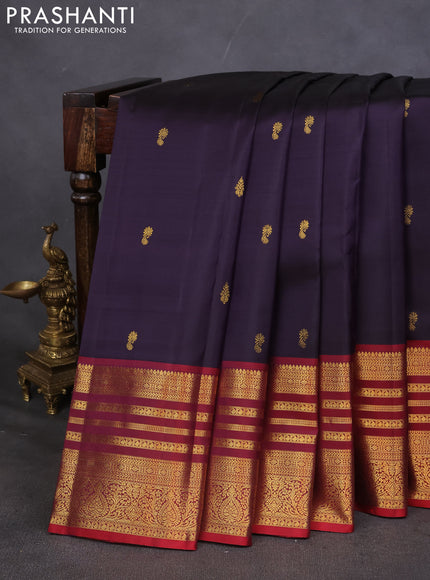 Pure kanchipuram silk saree deep jamun and maroon with annam zari woven buttas and zari woven border