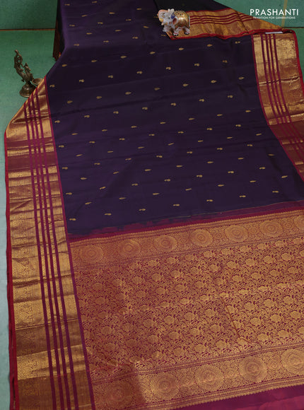 Pure kanchipuram silk saree deep jamun and maroon with annam zari woven buttas and zari woven border