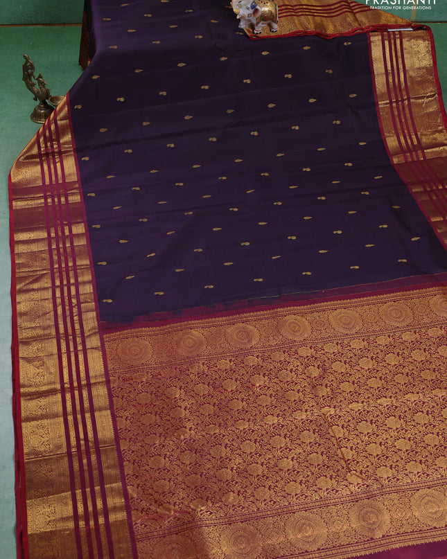 Pure kanchipuram silk saree deep jamun and maroon with annam zari woven buttas and zari woven border