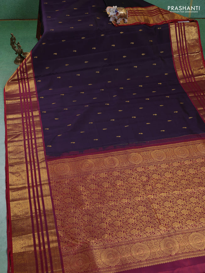 Pure kanchipuram silk saree deep jamun and maroon with annam zari woven buttas and zari woven border