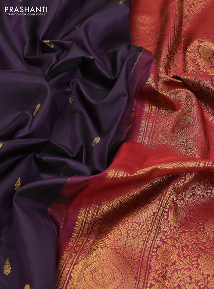 Pure kanchipuram silk saree deep jamun and maroon with annam zari woven buttas and zari woven border