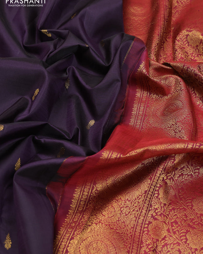 Pure kanchipuram silk saree deep jamun and maroon with annam zari woven buttas and zari woven border