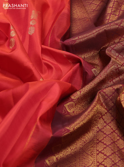 Pure kanchipuram silk saree orange and maroon with annam zari woven buttas and zari woven border