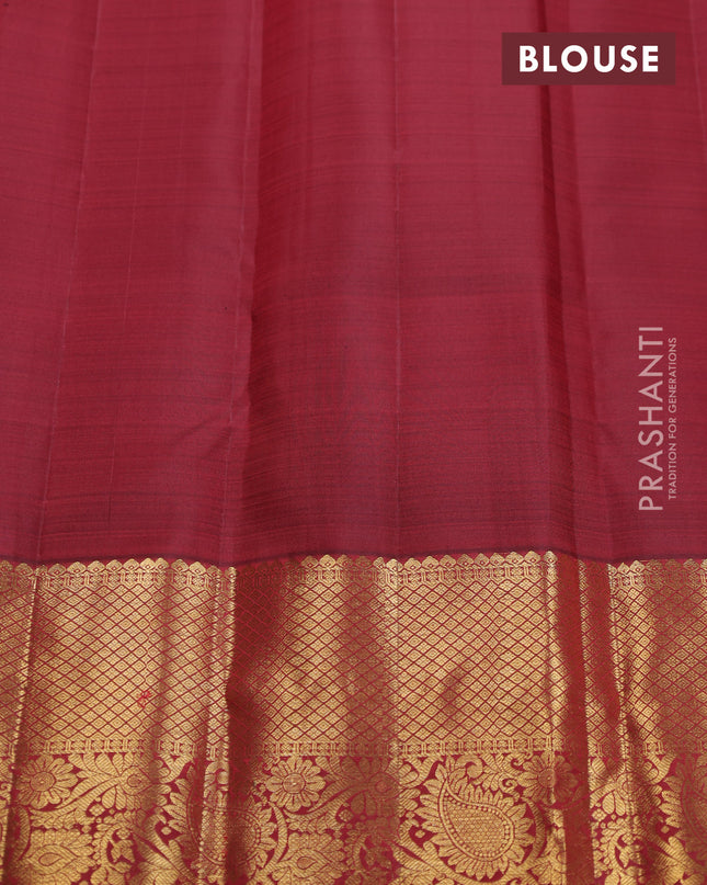 Pure kanchipuram silk saree orange and maroon with annam zari woven buttas and zari woven border