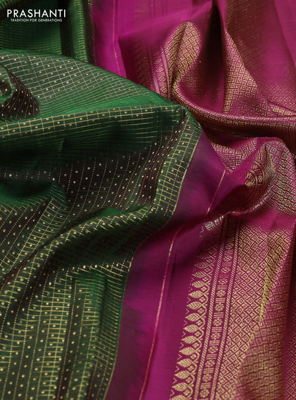 Pure kanchipuram silk saree green and magenta pink with allover zari checks & lakshadeepam buttas and zari woven border