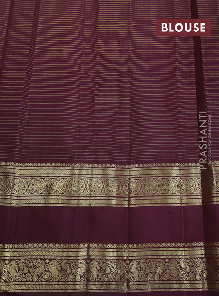 Pure kanchipuram silk saree brown and deep wine with allover zari checks & lakshadeepam buttas and zari woven border
