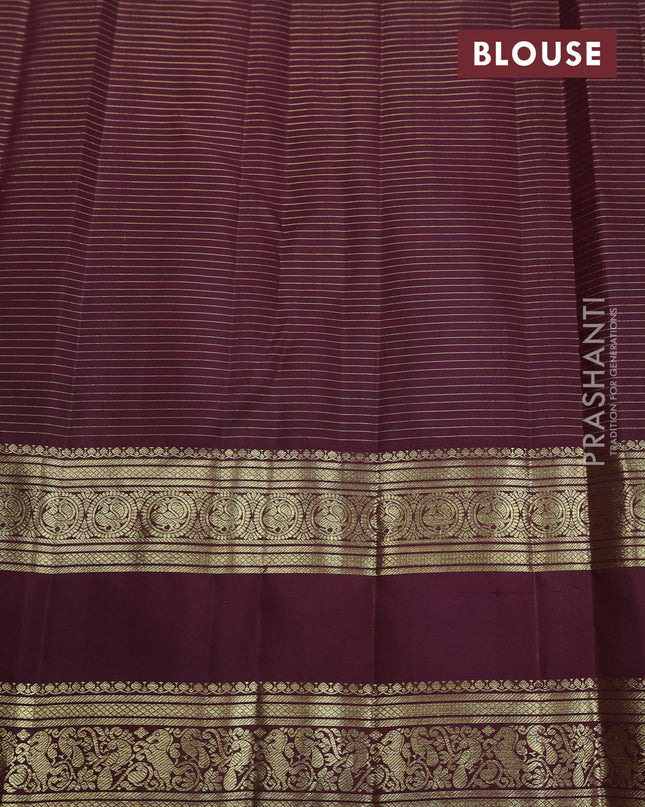Pure kanchipuram silk saree brown and deep wine with allover zari checks & lakshadeepam buttas and zari woven border