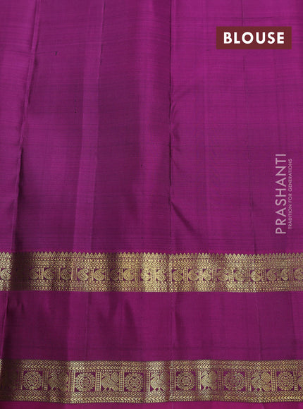 Pure kanchipuram silk saree green and purple with zari checks & buttas and rettapet zari woven border