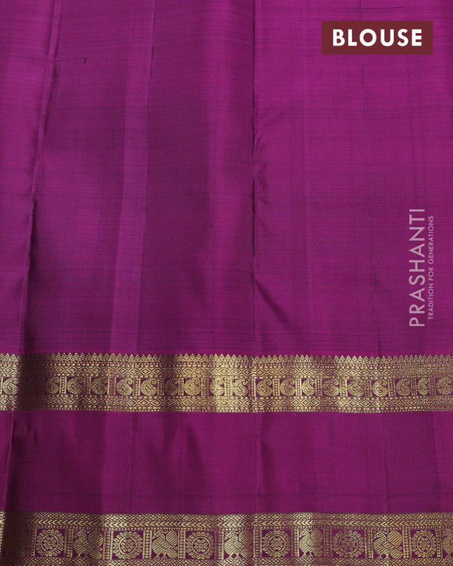Pure kanchipuram silk saree green and purple with zari checks & buttas and rettapet zari woven border