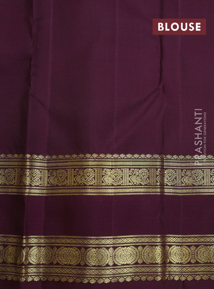 Pure kanchipuram silk saree green and deep wine with zari woven buttas and rettapet zari woven border