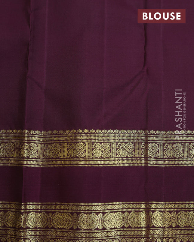 Pure kanchipuram silk saree green and deep wine with zari woven buttas and rettapet zari woven border