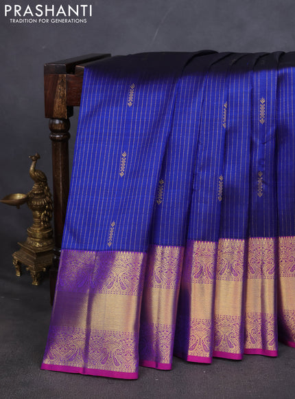 Pure kanchipuram silk saree blue and purple with allover zari weaves and zari woven border