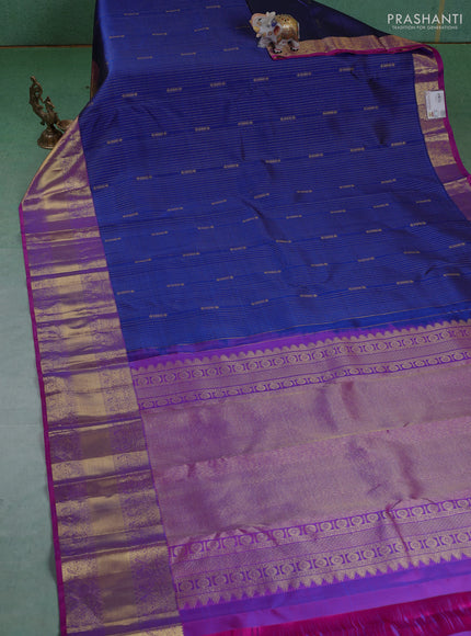 Pure kanchipuram silk saree blue and purple with allover zari weaves and zari woven border