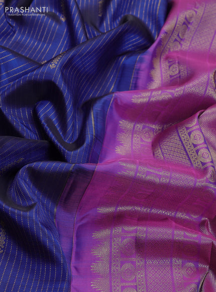 Pure kanchipuram silk saree blue and purple with allover zari weaves and zari woven border