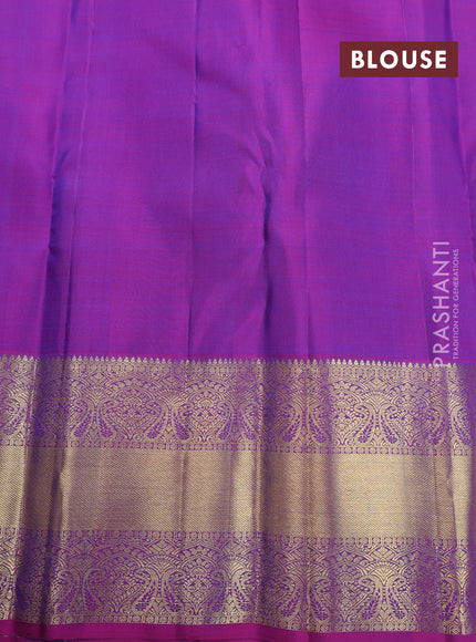 Pure kanchipuram silk saree blue and purple with allover zari weaves and zari woven border