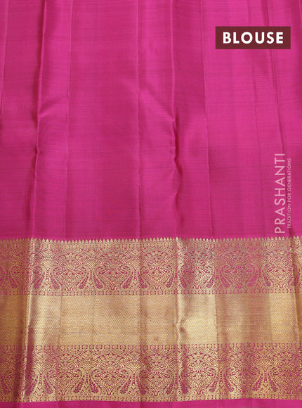 Pure kanchipuram silk saree peacock blue and pink with allover zari weaves and zari woven border