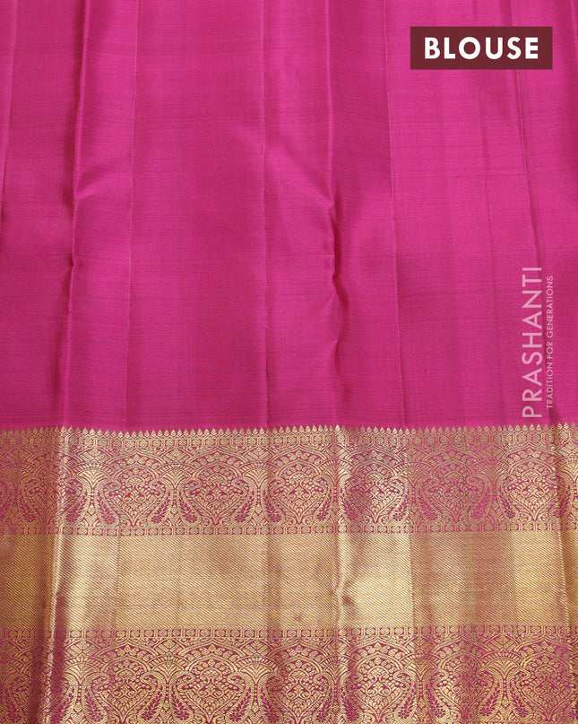 Pure kanchipuram silk saree peacock blue and pink with allover zari weaves and zari woven border