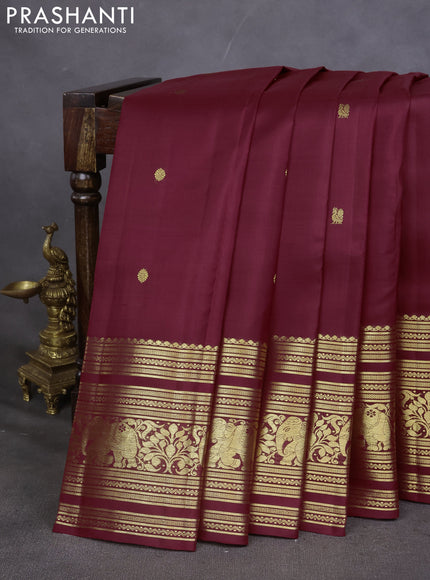 Pure kanchipuram silk saree maroon with annam zari woven buttas and long elephant zari woven border