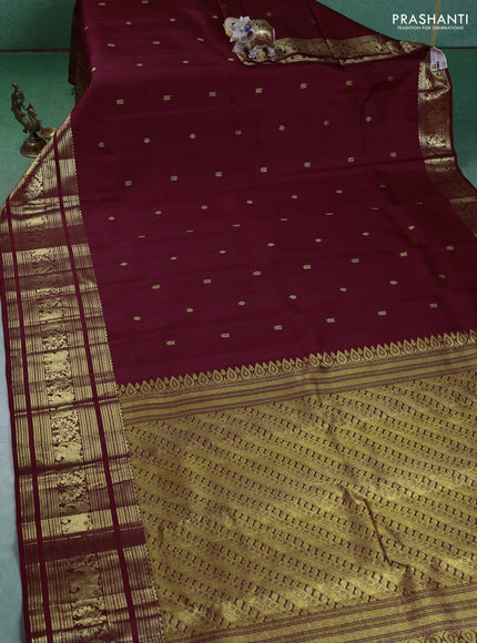 Pure kanchipuram silk saree maroon with annam zari woven buttas and long elephant zari woven border