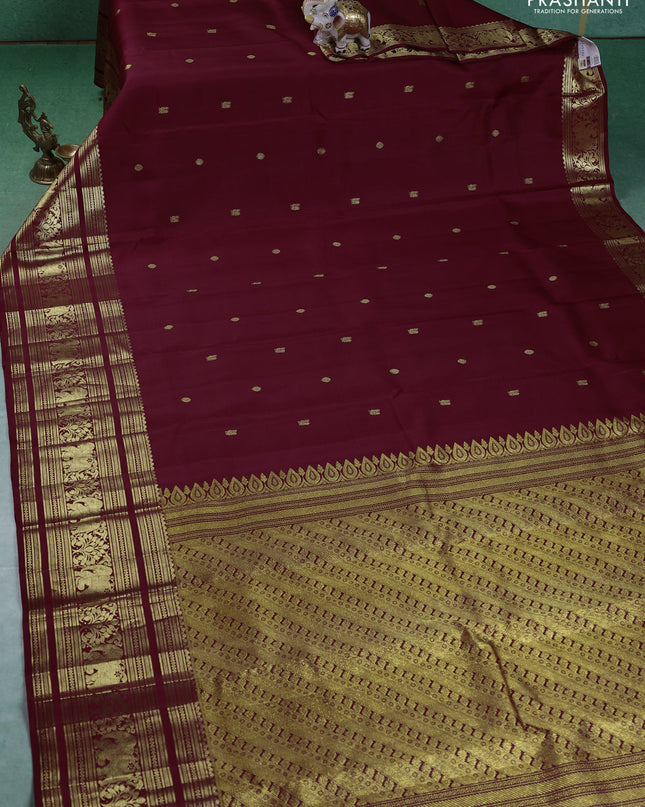 Pure kanchipuram silk saree maroon with annam zari woven buttas and long elephant zari woven border