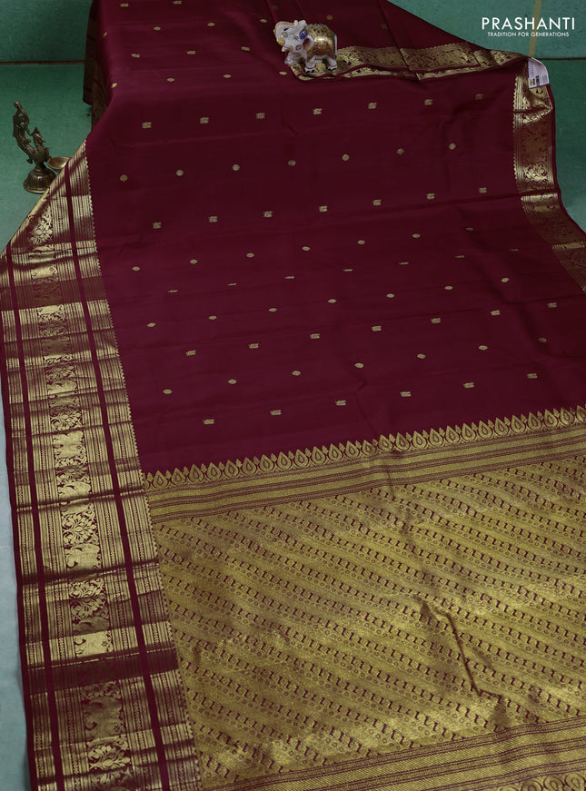 Pure kanchipuram silk saree maroon with annam zari woven buttas and long elephant zari woven border