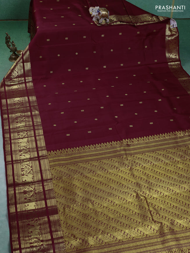 Pure kanchipuram silk saree maroon with annam zari woven buttas and long elephant zari woven border