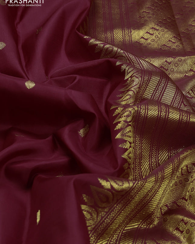 Pure kanchipuram silk saree maroon with annam zari woven buttas and long elephant zari woven border