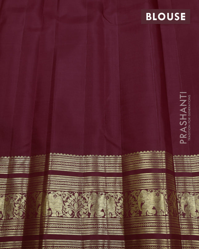 Pure kanchipuram silk saree maroon with annam zari woven buttas and long elephant zari woven border