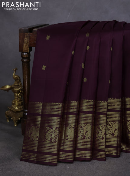 Pure kanchipuram silk saree deep wine with annam zari woven buttas and long elephant zari woven border