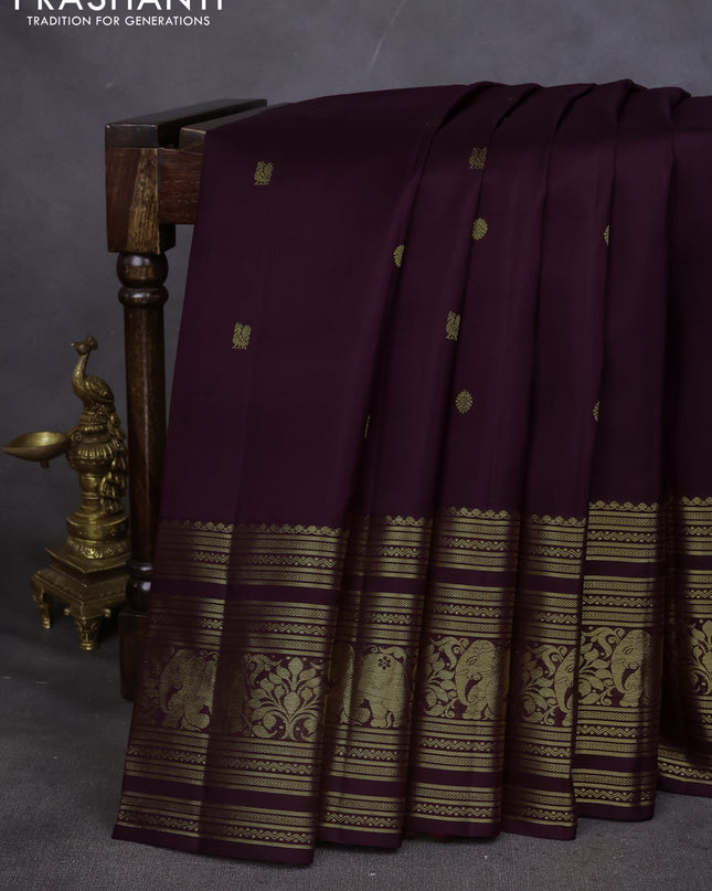 Pure kanchipuram silk saree deep wine with annam zari woven buttas and long elephant zari woven border