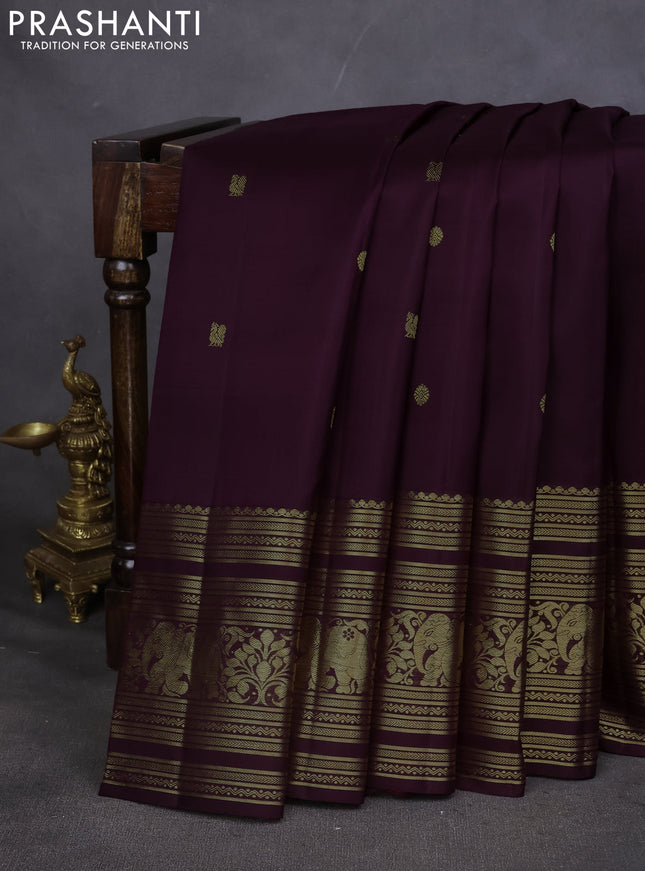 Pure kanchipuram silk saree deep wine with annam zari woven buttas and long elephant zari woven border