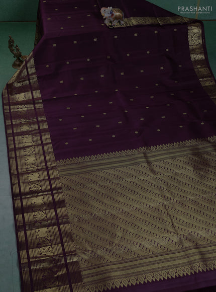 Pure kanchipuram silk saree deep wine with annam zari woven buttas and long elephant zari woven border