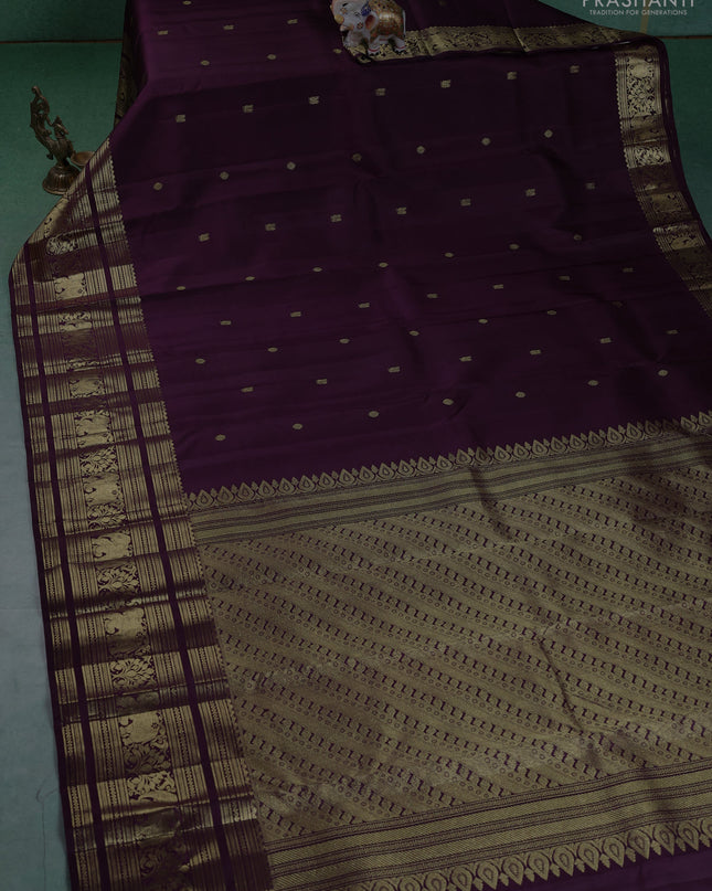 Pure kanchipuram silk saree deep wine with annam zari woven buttas and long elephant zari woven border